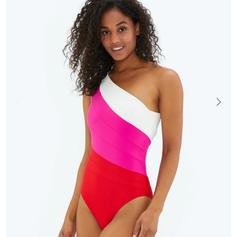Summersalt Long Torso Sidestroke Swimsuit.  8Long. Pink, Red, White Colorblock